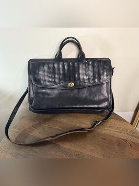 Vintage Black Leather Briefcase Shoulder Bag- Unisex